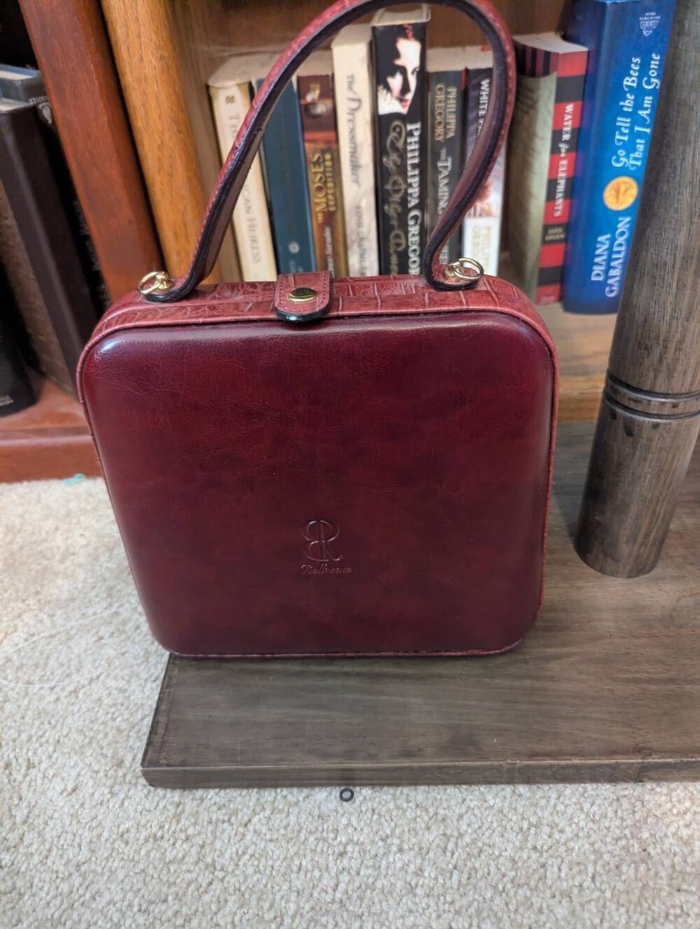 Vintage Bellarosa Burgundy Structured Box Bag Crossbody Purse Top Handle